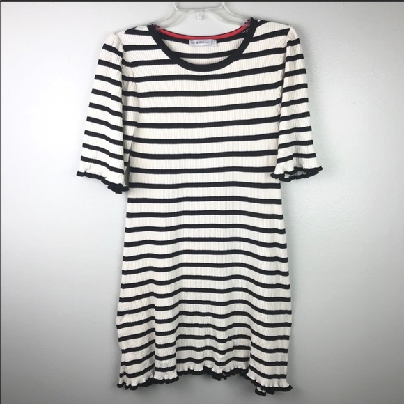 Zara Dresses & Skirts - Zara | Ruffle Dress Striped Black Cream Size M